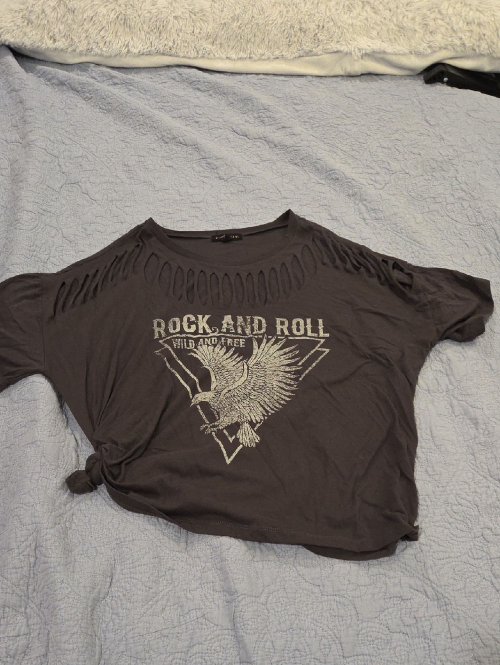 Social Scene Women's Gray 'Rock and Roll' Cutout Graphic Tee Size 3X!